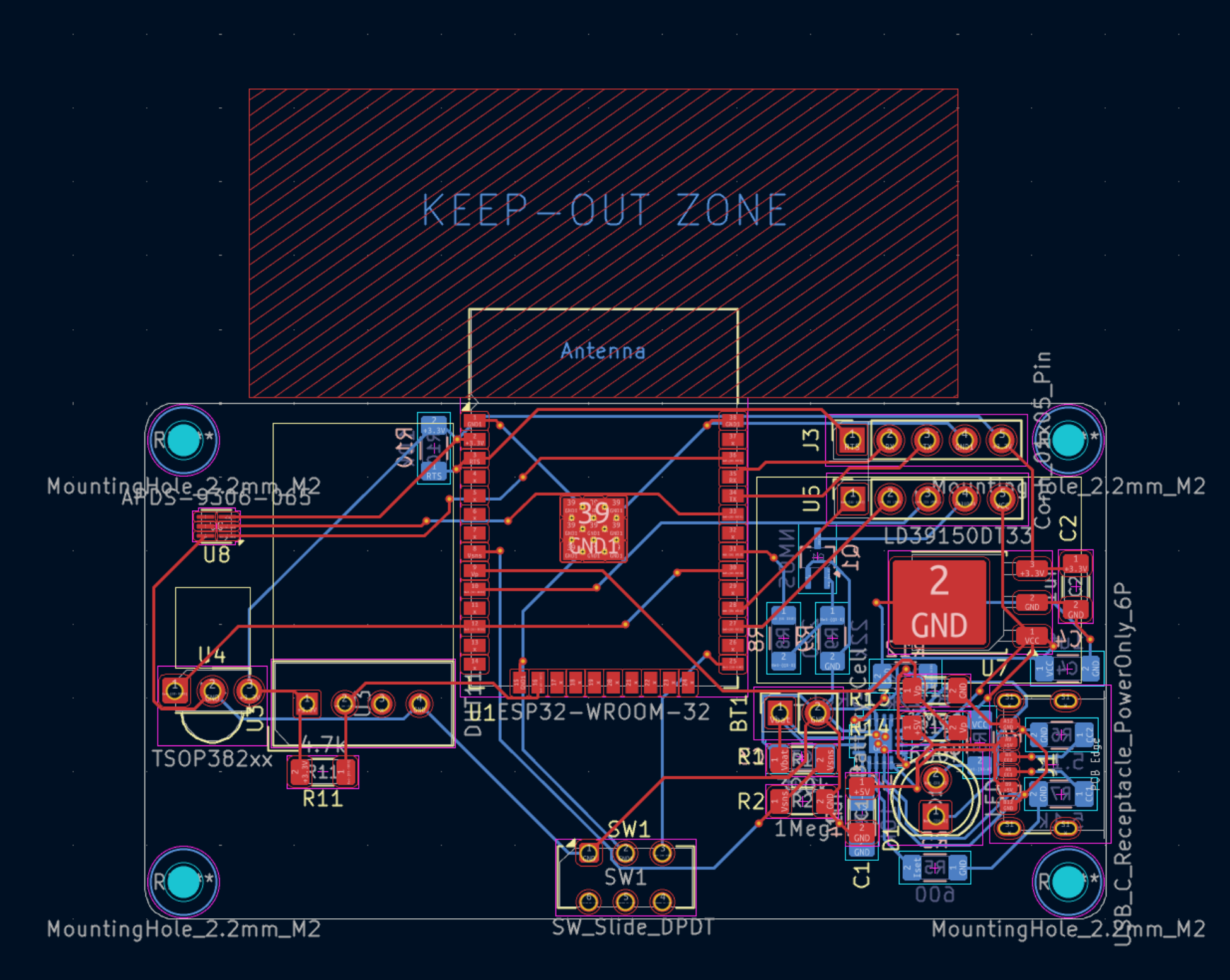 PCB layout view for the multisensor board.